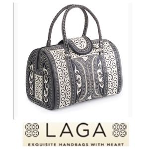 NWOT gray with ivory embroidery Laga handbag bag